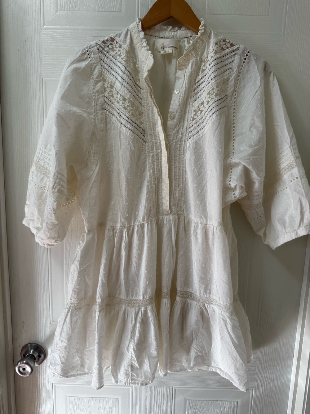 Anthropologie White Eyelet Tiered Cotton Dress